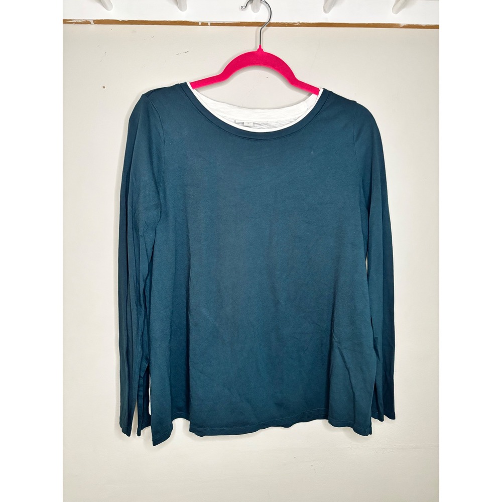 J.Jill Double Layer Long Sleeve Tee Teal Cotton Tencel Modal Small